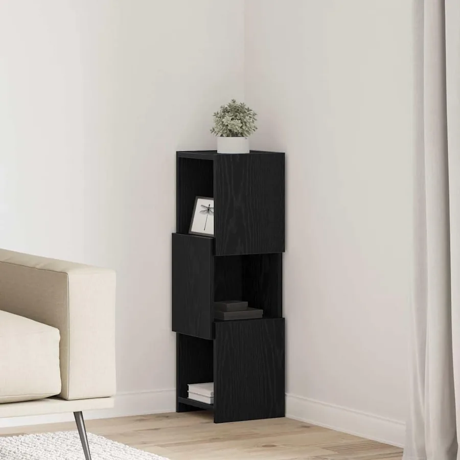 Meuble d'angle Chêne noir 25,5x25x80cm Bois d'ingénierie