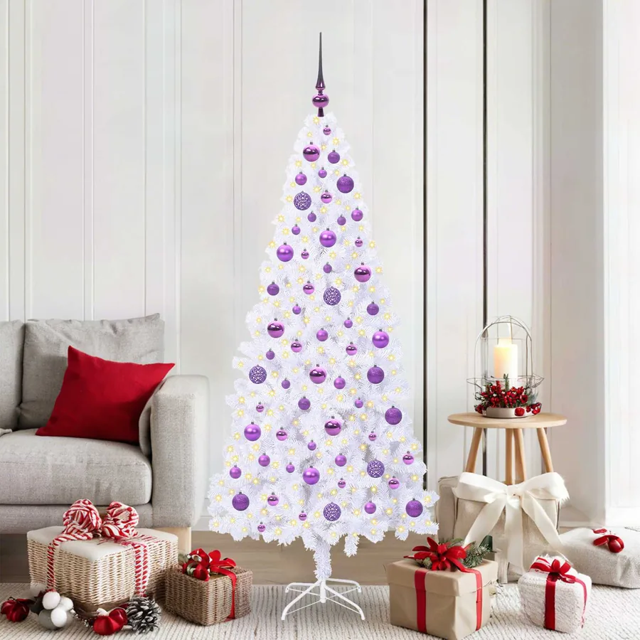 Sapin de Noël artificiel avec 300 LED Blanc 180 cm PVC et Acier