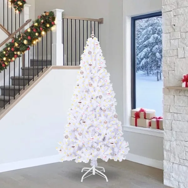 Sapin de Noël artificiel avec 300 LED Blanc 240 cm PVC et Acier