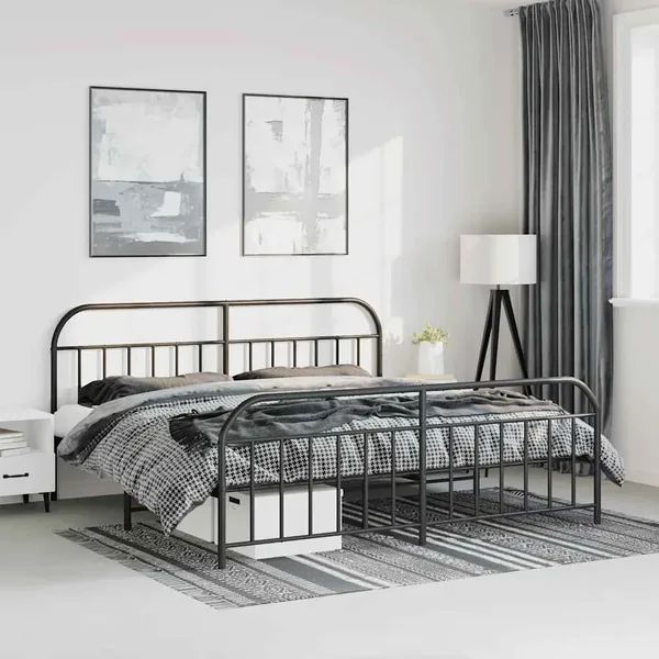 Cadre de lit métal sans matelas avec pied de lit noir 193x203cm
