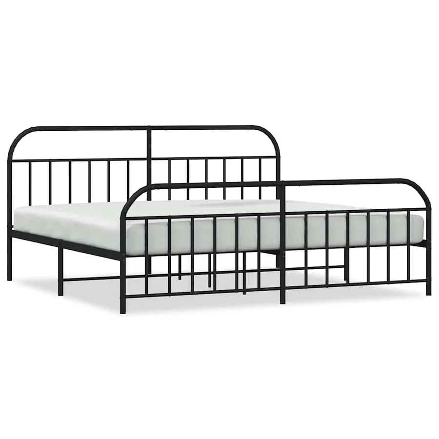 Cadre de lit métal sans matelas avec pied de lit noir 193x203cm - 2