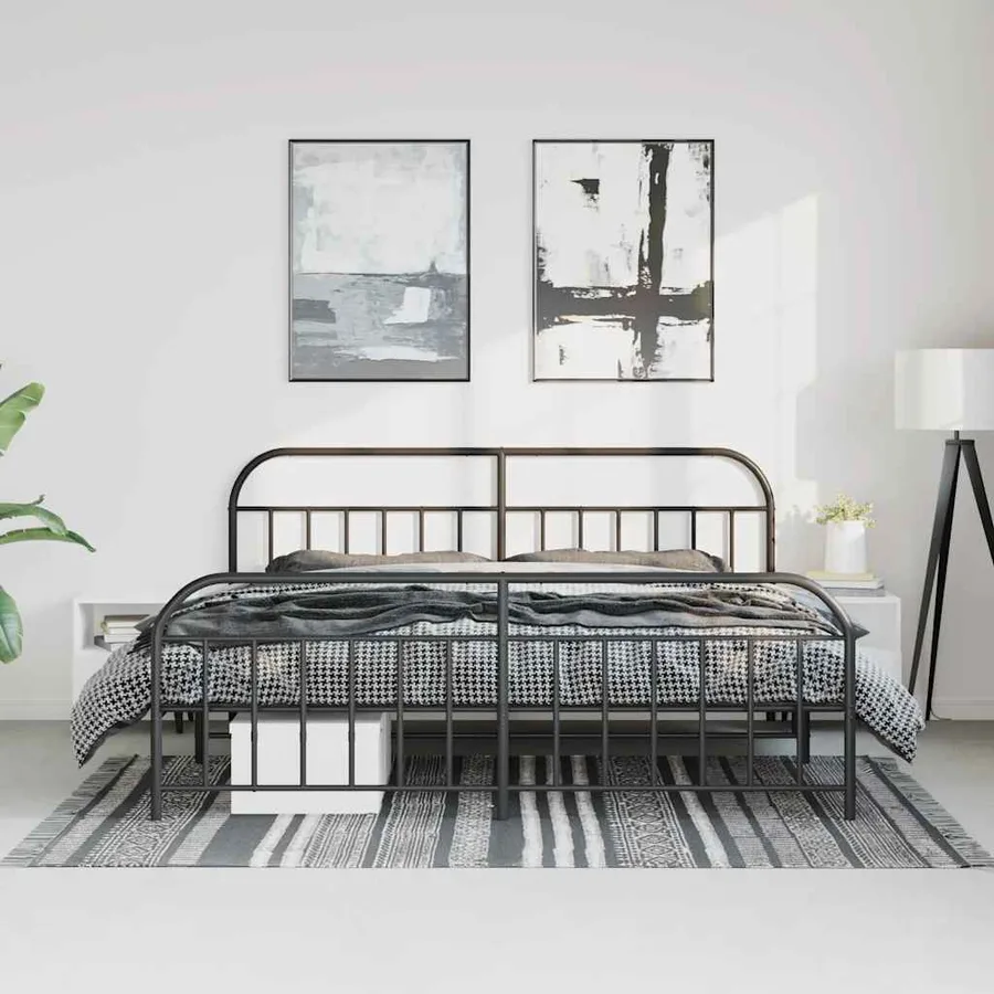 Cadre de lit métal sans matelas avec pied de lit noir 193x203cm - 4