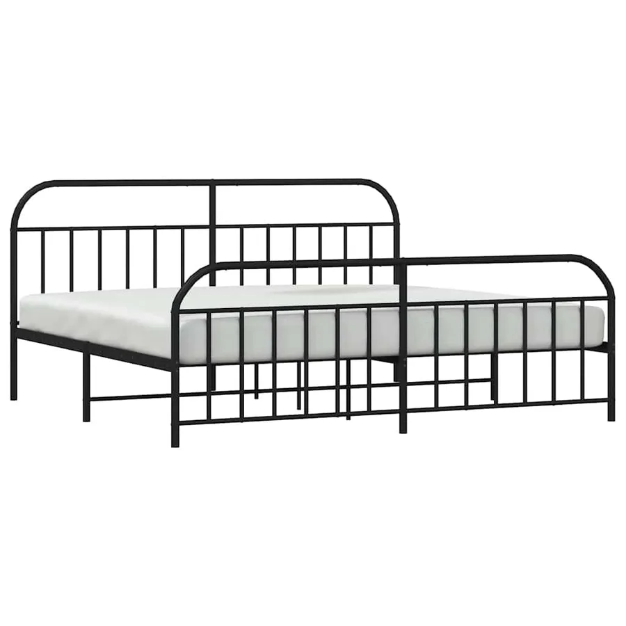 Cadre de lit métal sans matelas avec pied de lit noir 193x203cm - 5