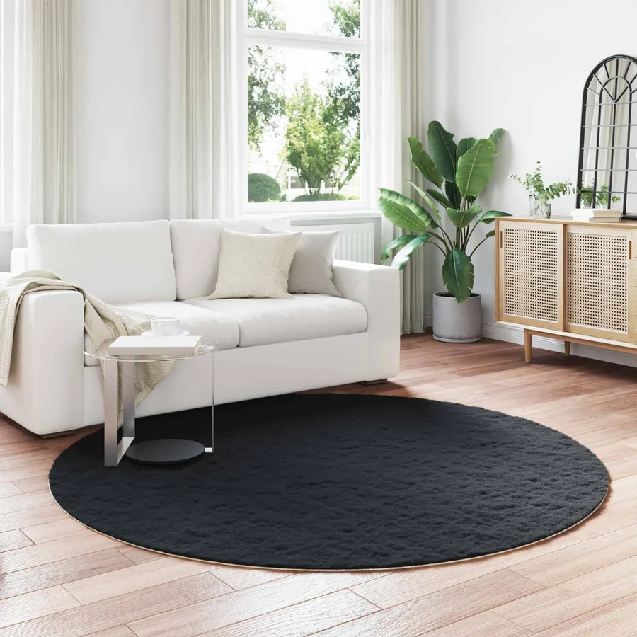 Tapis antidérapant en fausse de lapin OLITE Noir Ø 200 cm