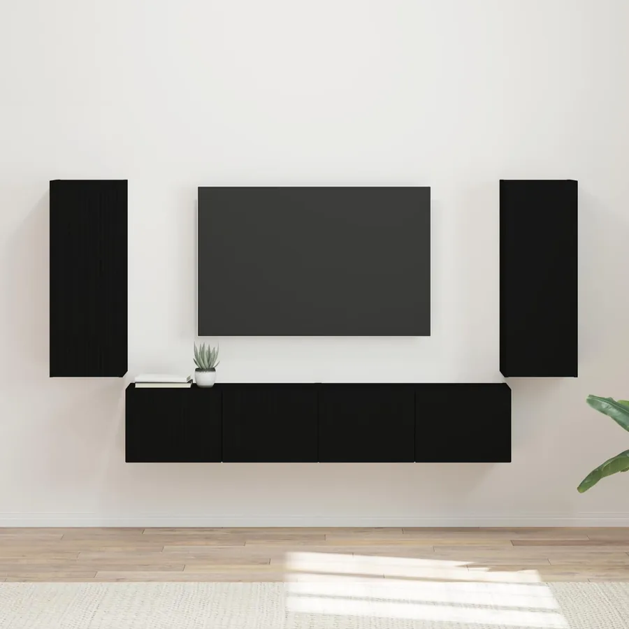 Ensemble de meuble TV mural 4 pcs Noir Bois d'ingénierie