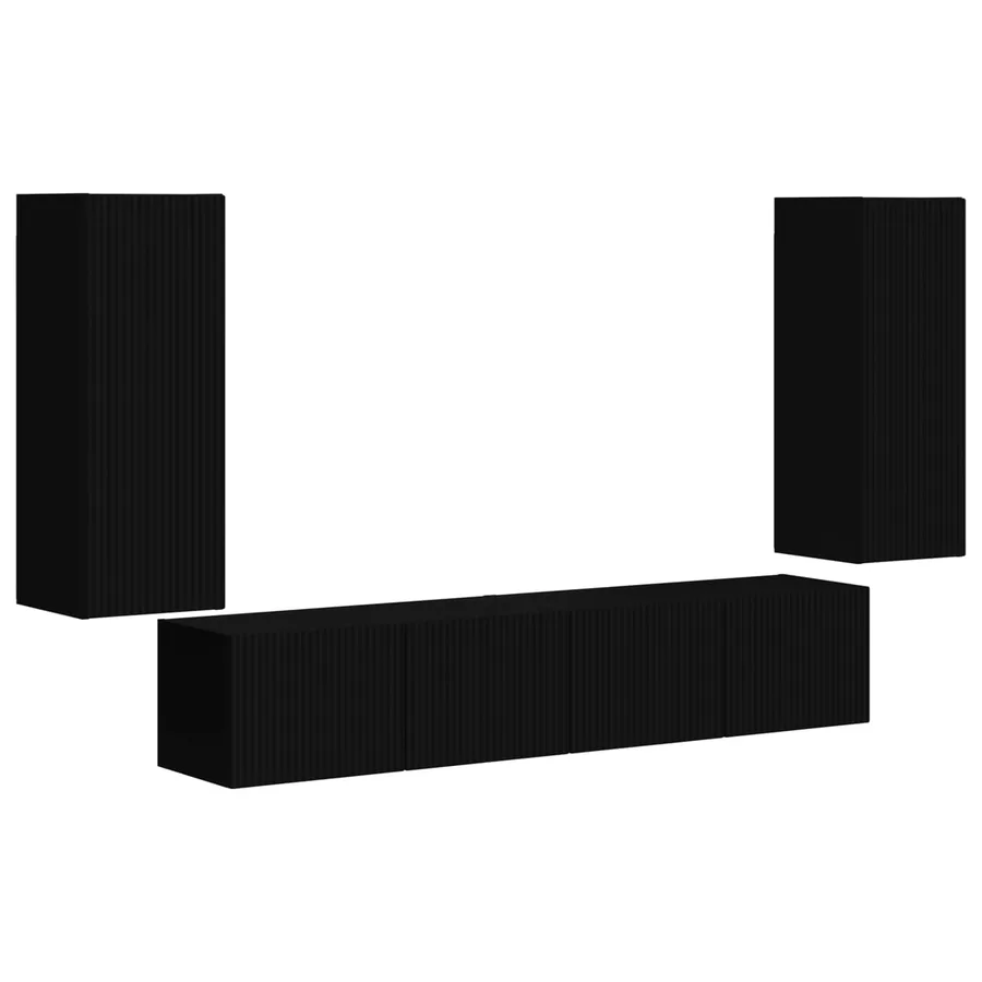 Ensemble de meuble TV mural 4 pcs Noir Bois d'ingénierie - 2