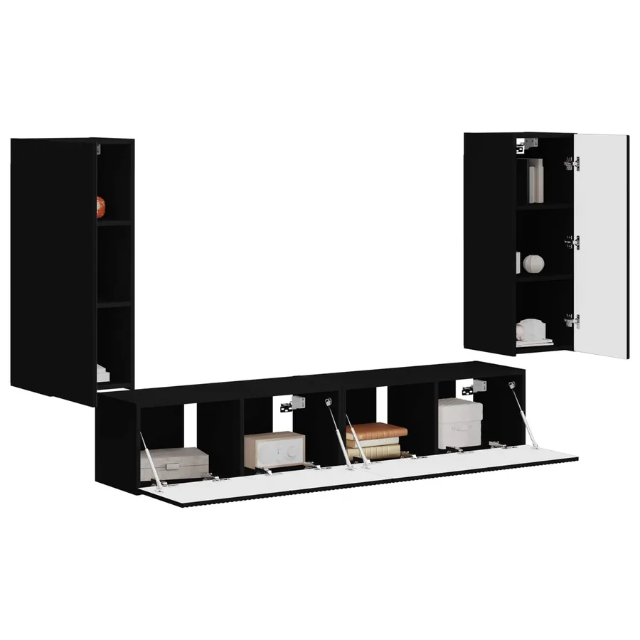 Ensemble de meuble TV mural 4 pcs Noir Bois d'ingénierie - 3