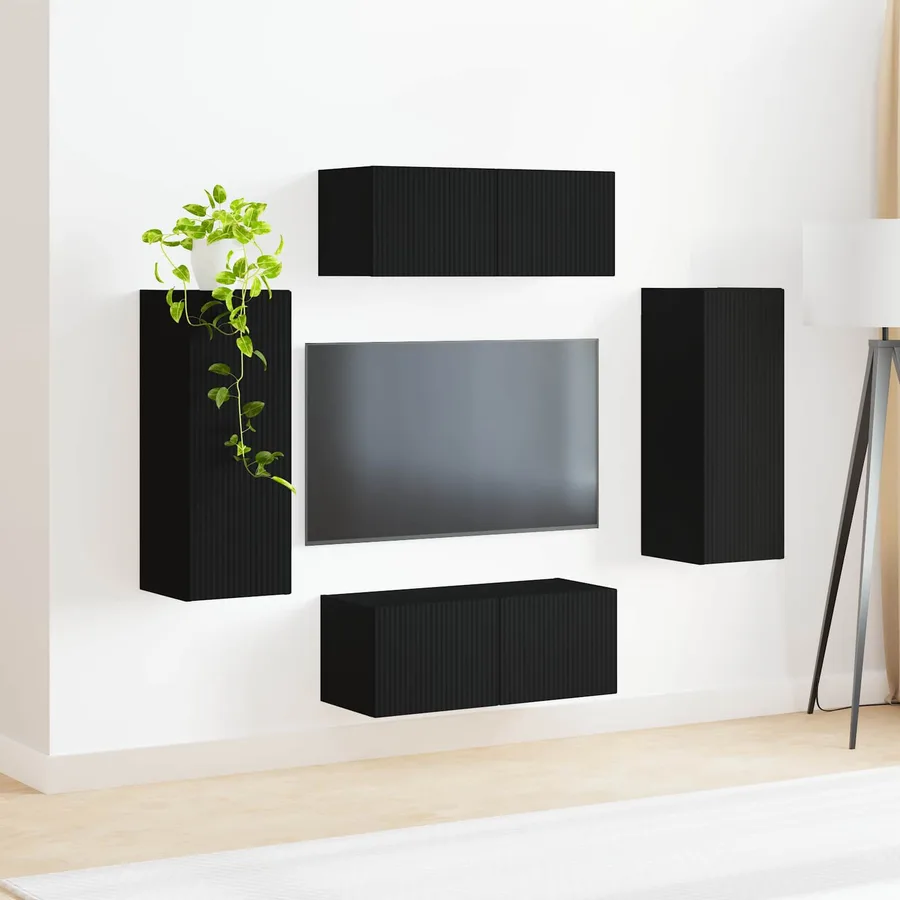 Ensemble de meuble TV mural 4 pcs Noir Bois d'ingénierie - 4