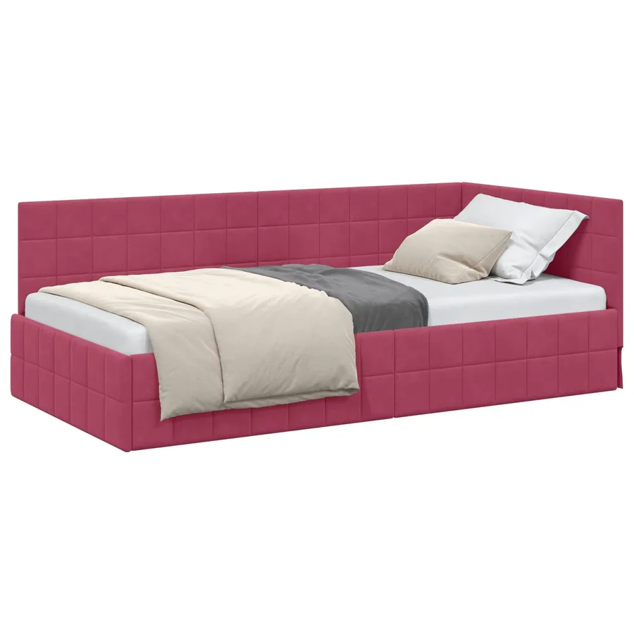 Cadre de lit d'angle Bordeaux 100 cm x 200 cm Velours - 2