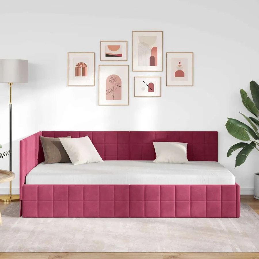 Cadre de lit d'angle Bordeaux 100 cm x 200 cm Velours - 3