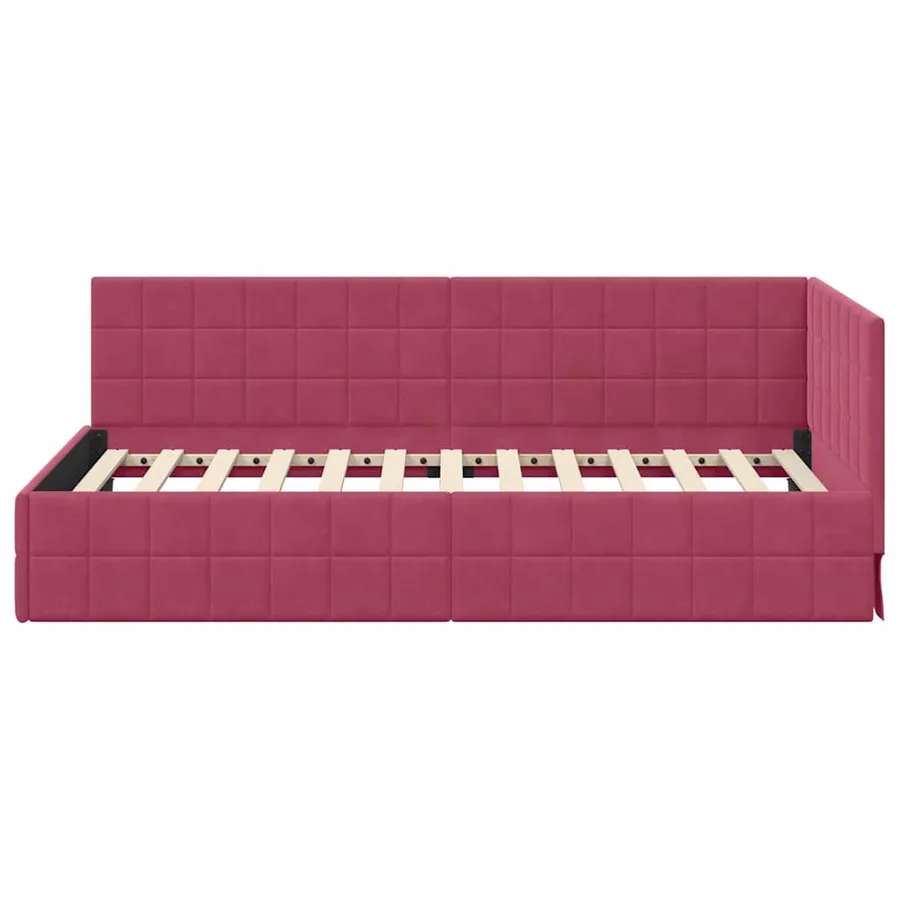 Cadre de lit d'angle Bordeaux 100 cm x 200 cm Velours - 5