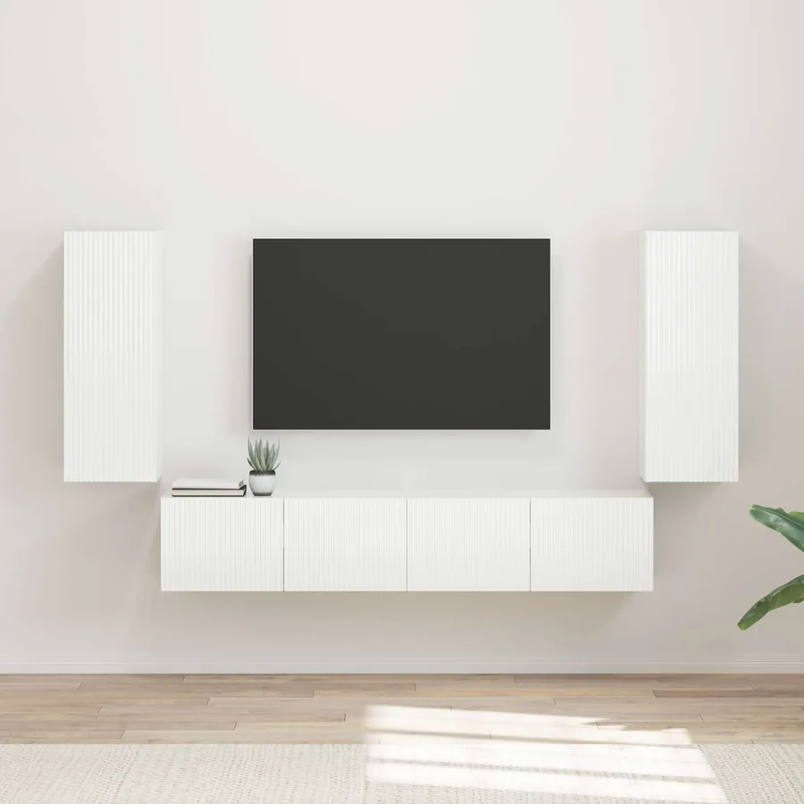 Ensemble de meuble TV mural Montage mural 4 pcs Blanc brillant