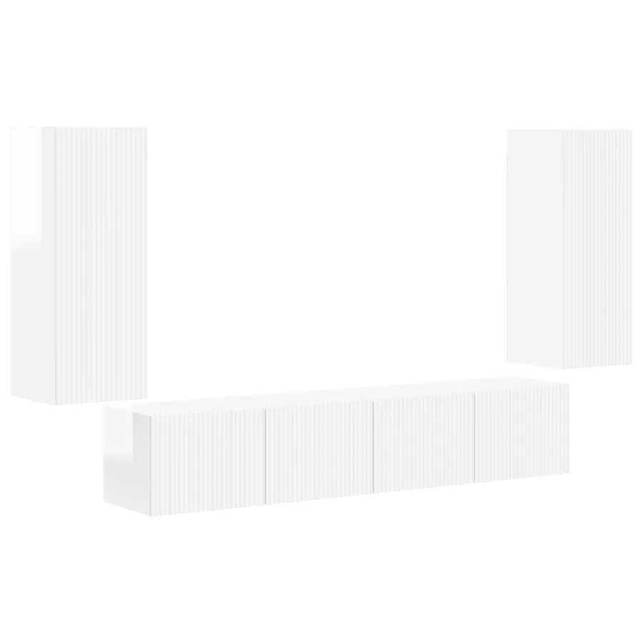 Ensemble de meuble TV mural Montage mural 4 pcs Blanc brillant - 2