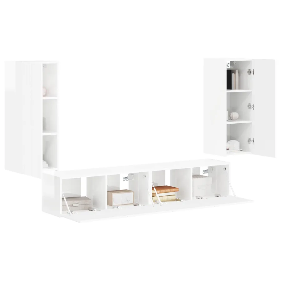 Ensemble de meuble TV mural Montage mural 4 pcs Blanc brillant - 3