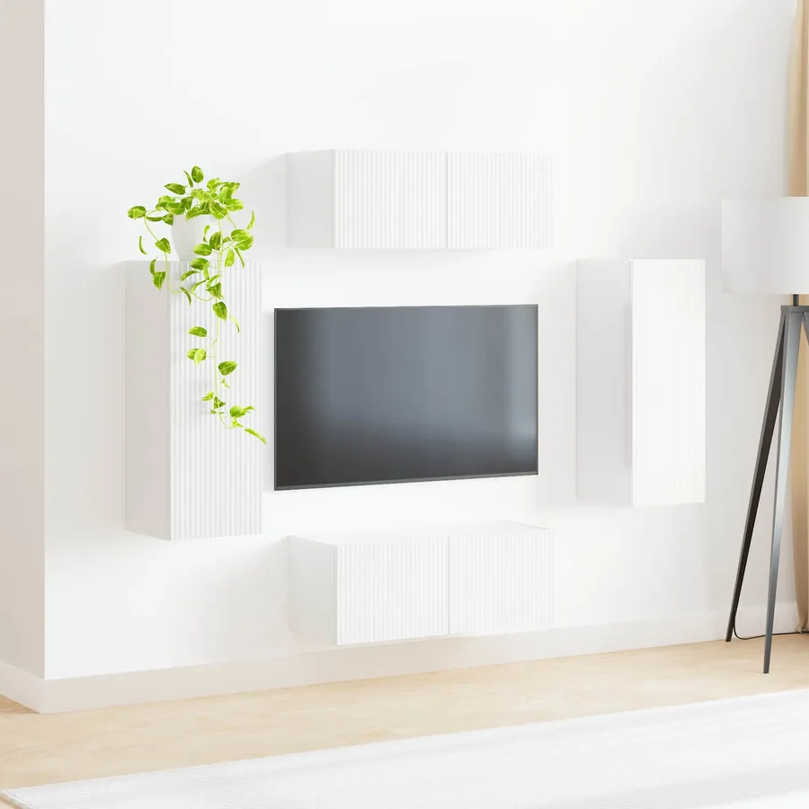Ensemble de meuble TV mural Montage mural 4 pcs Blanc brillant - 4