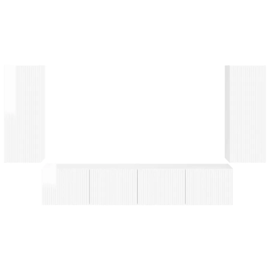 Ensemble de meuble TV mural Montage mural 4 pcs Blanc brillant - 7