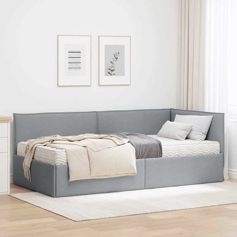 Cadre de lit d'angle avec matelas 2 pcs Gris clair Velours