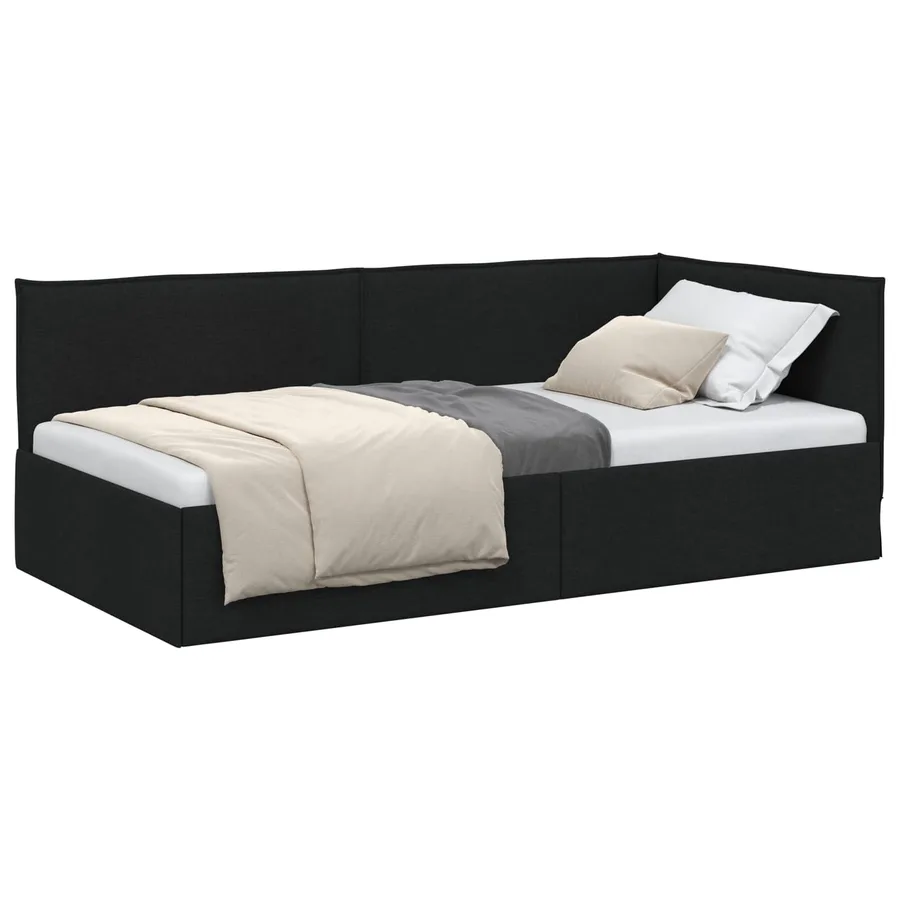 Cadre de lit d'angle avec tête de lit Noir 80 x 200 cm tissu - 2