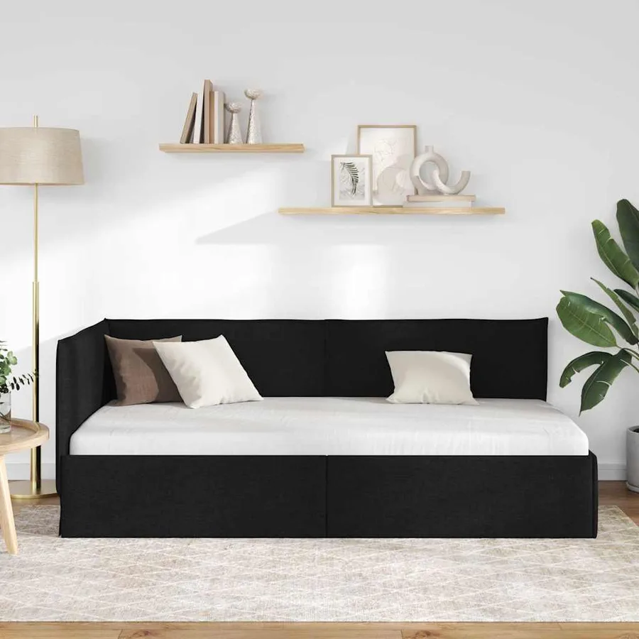 Cadre de lit d'angle avec tête de lit Noir 80 x 200 cm tissu - 3