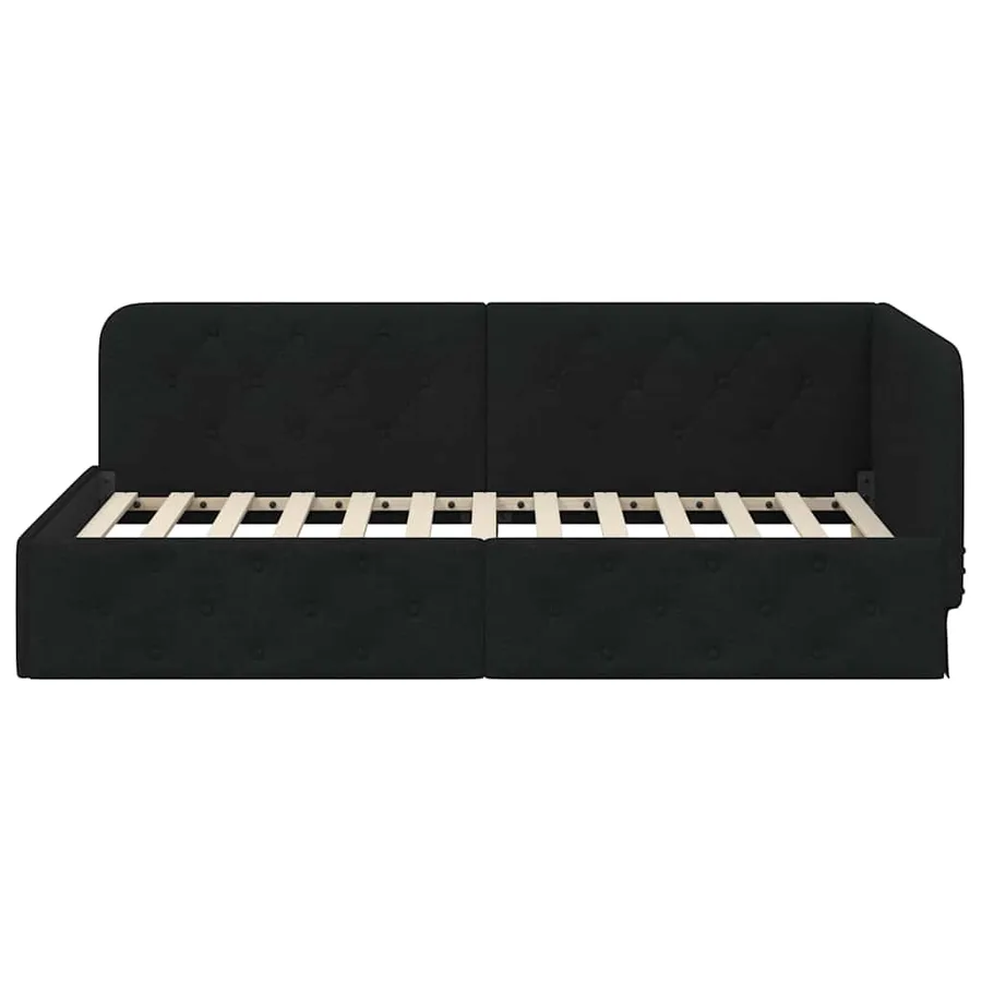 Cadre de lit d'angle Noir 90 x 190 cm tissu - 5