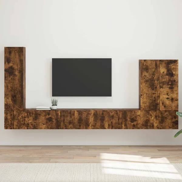 Ensemble de meuble TV mural Montage mural 6 pcs Chêne fumé