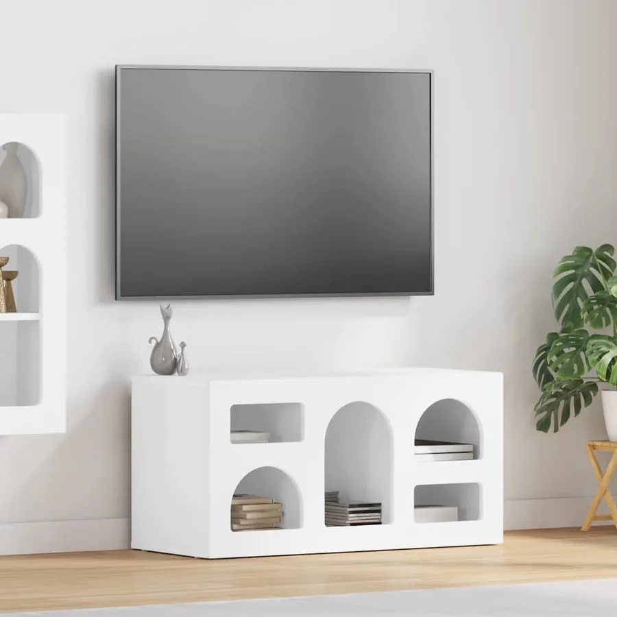 Meuble TV ELST 80 x 35 x 40 cm Blanc brillant Bois d'ingénierie
