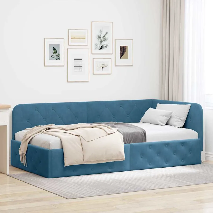 Cadre de lit d'angle Bleu 90 x 200 cm Velours