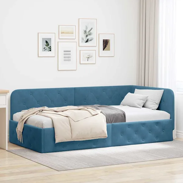 Cadre de lit d'angle Bleu 90 x 200 cm Velours