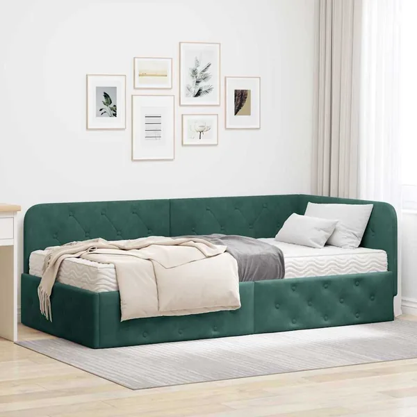 Cadre de lit d'angle Vert foncé 100 x 200 cm Velours