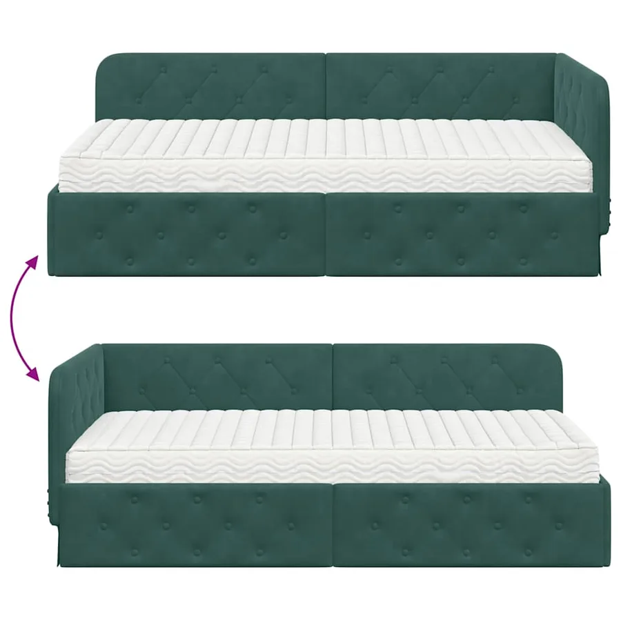Cadre de lit d'angle Vert foncé 100 x 200 cm Velours - 12