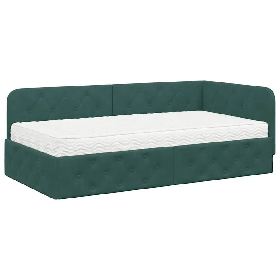 Cadre de lit d'angle Vert foncé 100 x 200 cm Velours - 2
