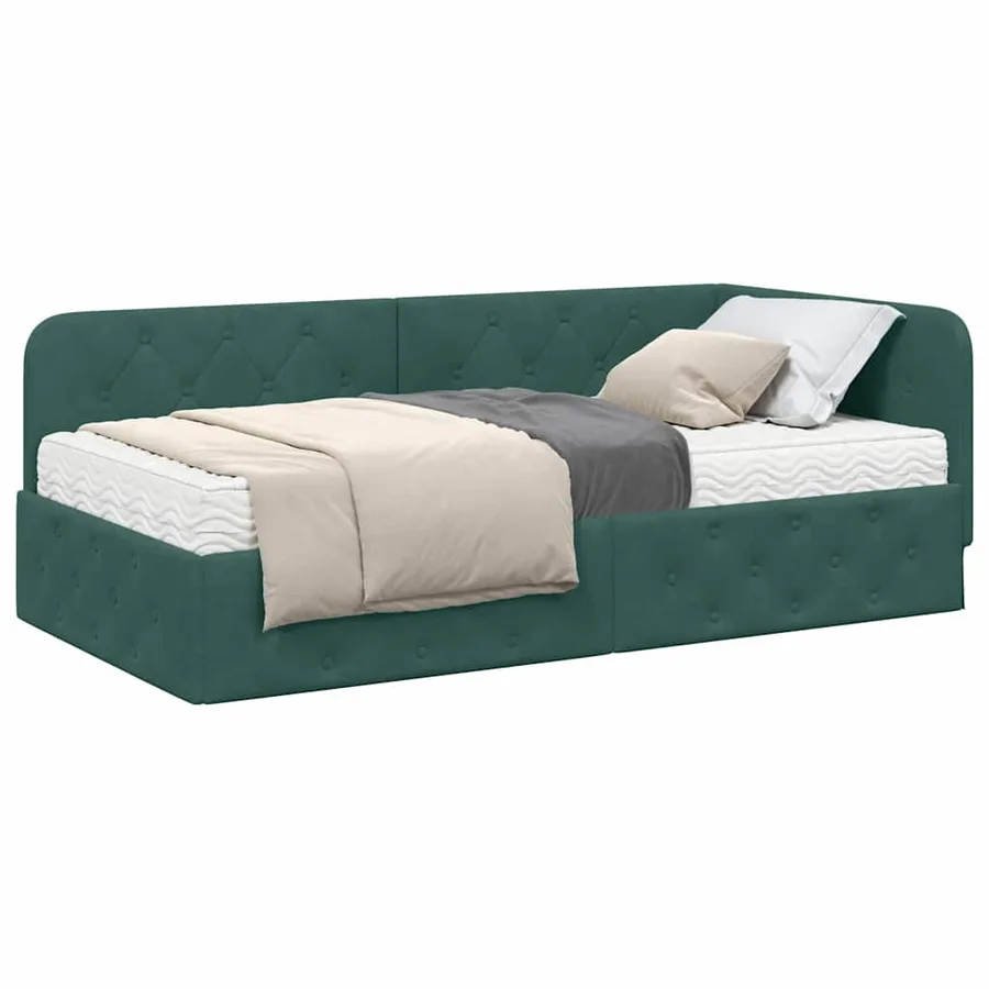 Cadre de lit d'angle Vert foncé 100 x 200 cm Velours - 3