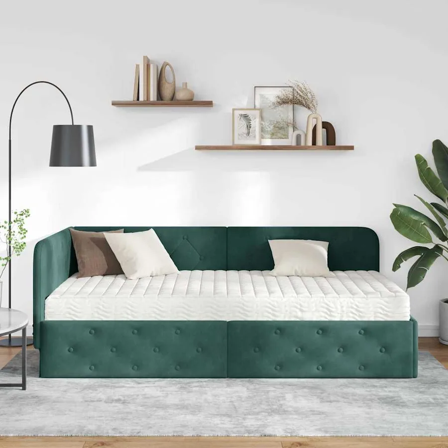 Cadre de lit d'angle Vert foncé 100 x 200 cm Velours - 4