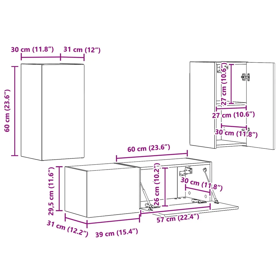 Ensemble de meuble TV mural 4 pcs Chêne artisanal - 16