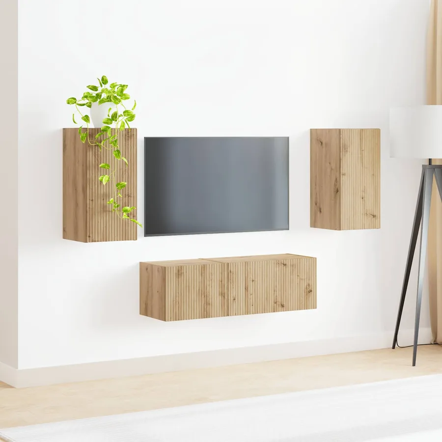 Ensemble de meuble TV mural 4 pcs Chêne artisanal - 4
