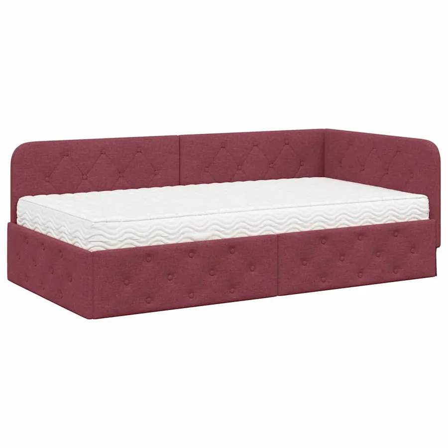 Cadre de lit d'angle Bordeaux 90 x 190 cm tissu - 2