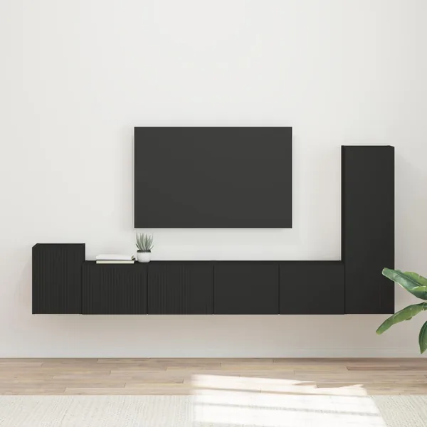 Ensemble meuble TV Montage mural 3 pcs Noir Bois d'ingénierie