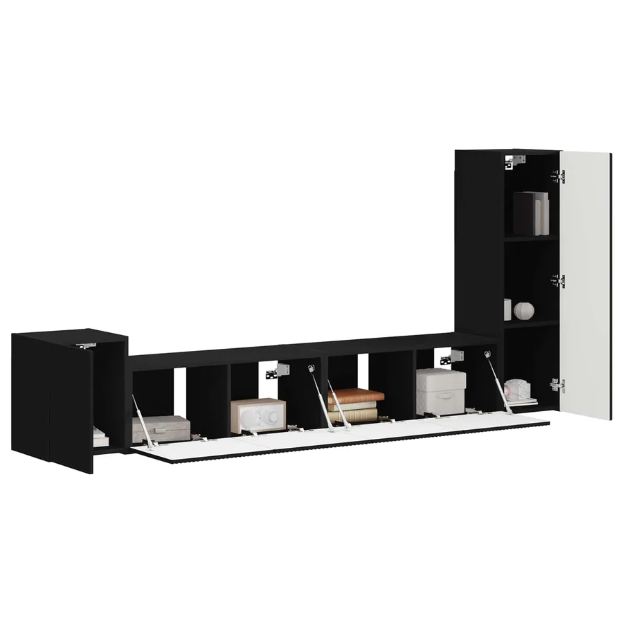 Ensemble meuble TV Montage mural 3 pcs Noir Bois d'ingénierie - 3