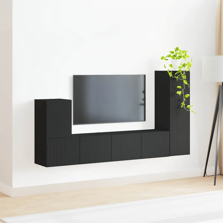 Ensemble meuble TV Montage mural 3 pcs Noir Bois d'ingénierie - 4
