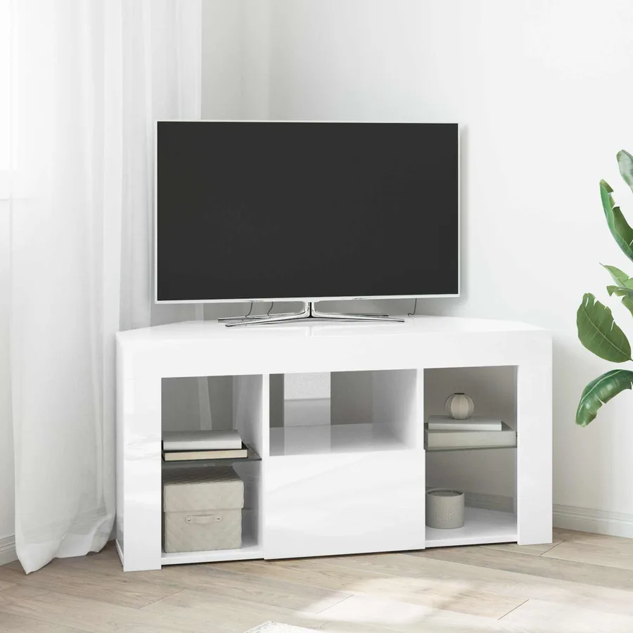 Meuble TV LED d'Angle Blanc brillant 100 x 40 x 50 cm