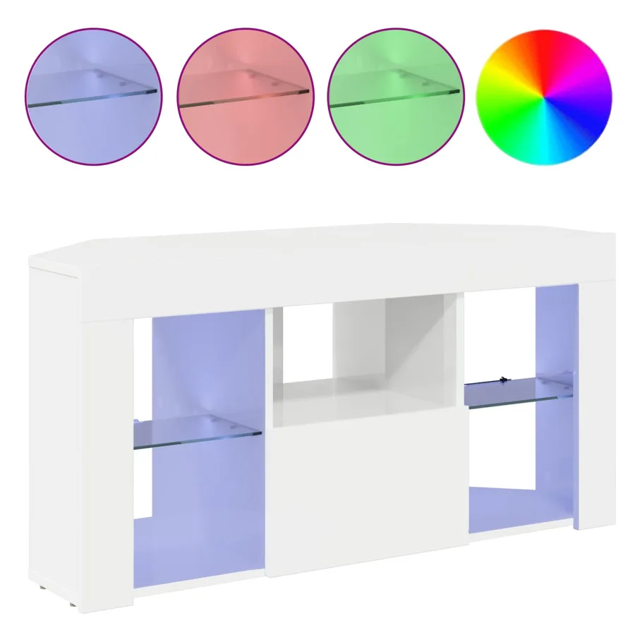 Meuble TV LED d'Angle Blanc brillant 100 x 40 x 50 cm - 4