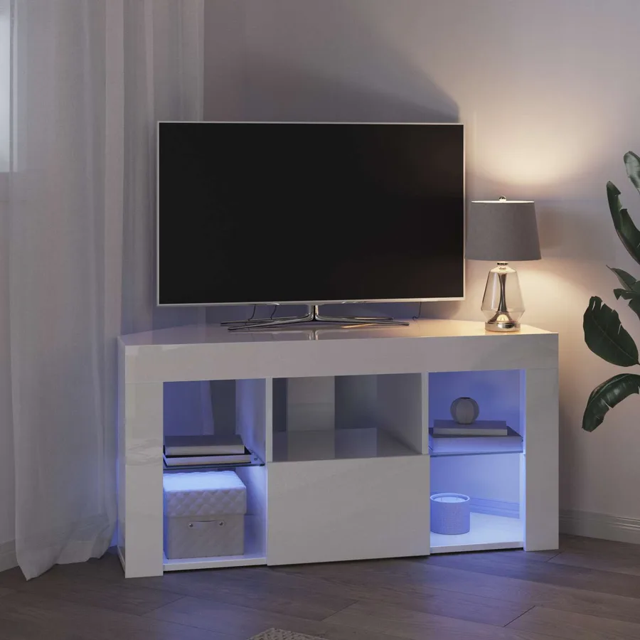 Meuble TV LED d'Angle Blanc brillant 100 x 40 x 50 cm - 5