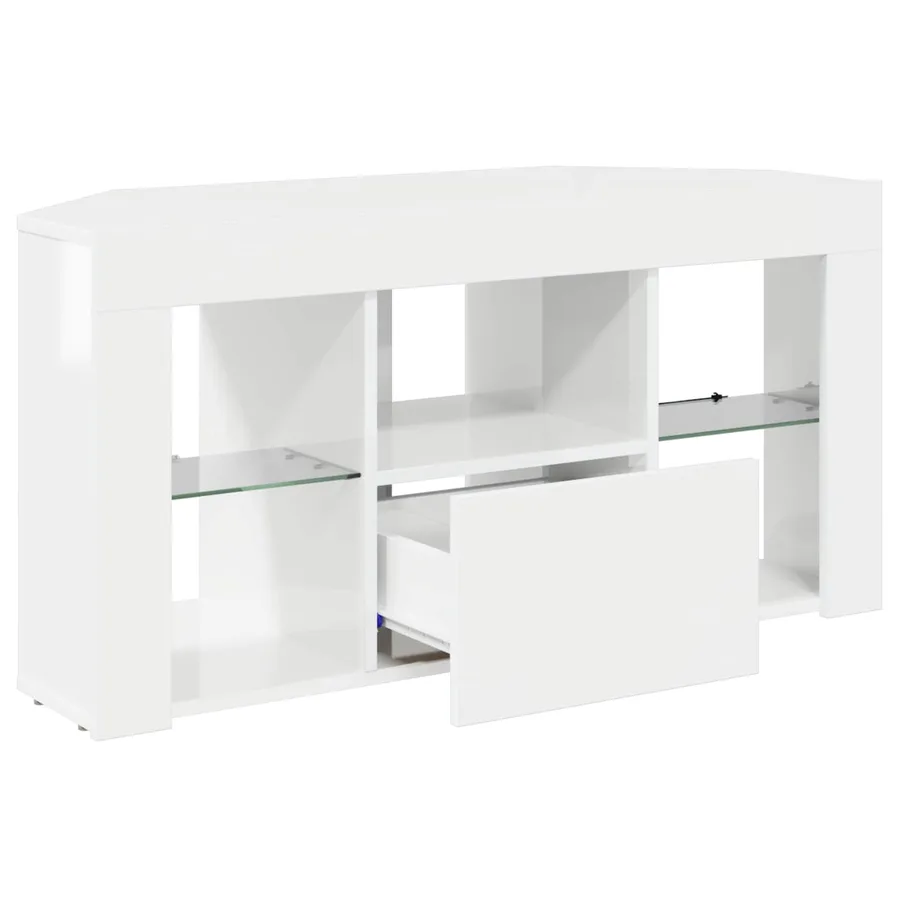 Meuble TV LED d'Angle Blanc brillant 100 x 40 x 50 cm - 7