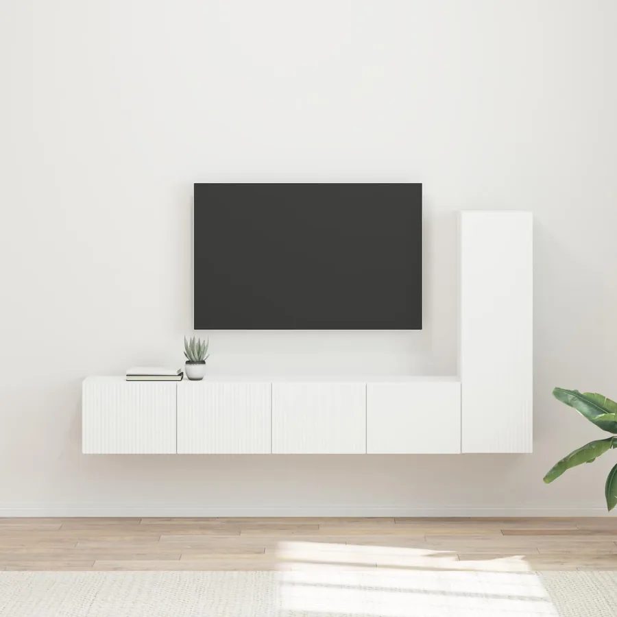 Ensemble meuble TV Montage mural 3 pcs Blanc Bois d'ingénierie