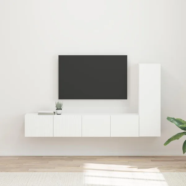 Ensemble meuble TV Montage mural 3 pcs Blanc Bois d'ingénierie