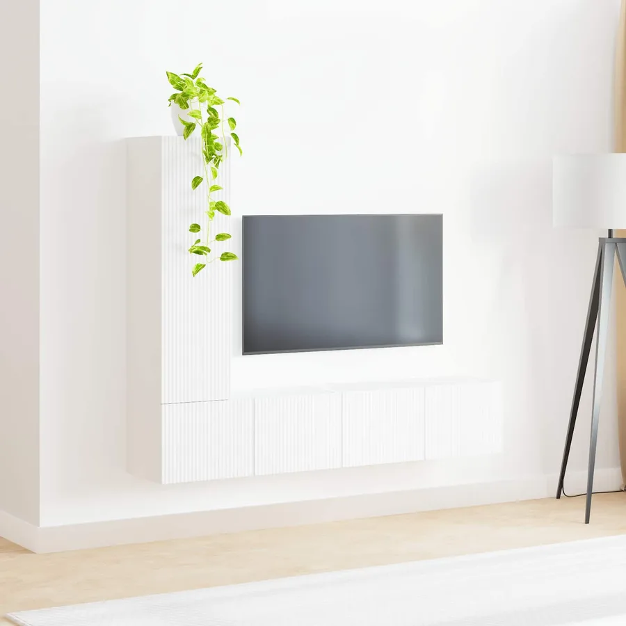 Ensemble meuble TV Montage mural 3 pcs Blanc Bois d'ingénierie - 4