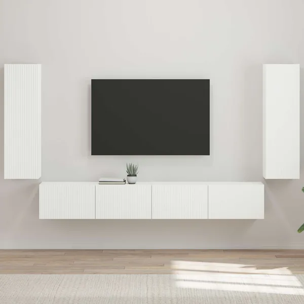 Ensemble de meuble TV mural Montage mural 4 pcs Blanc brillant