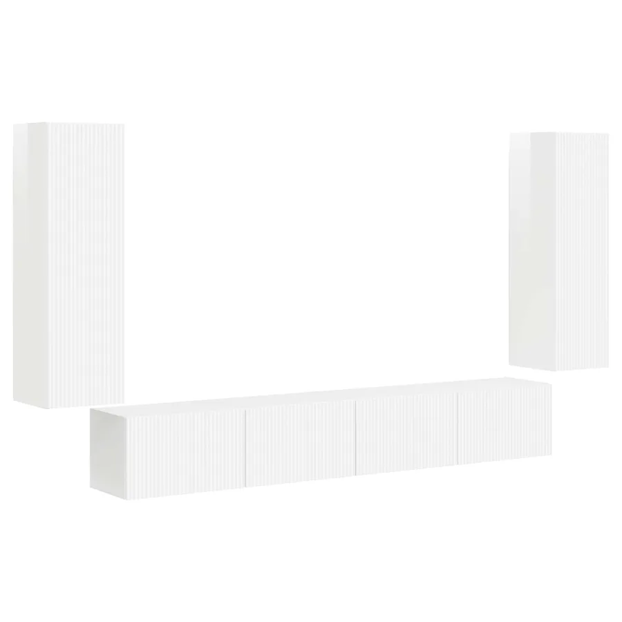 Ensemble de meuble TV mural Montage mural 4 pcs Blanc brillant - 2
