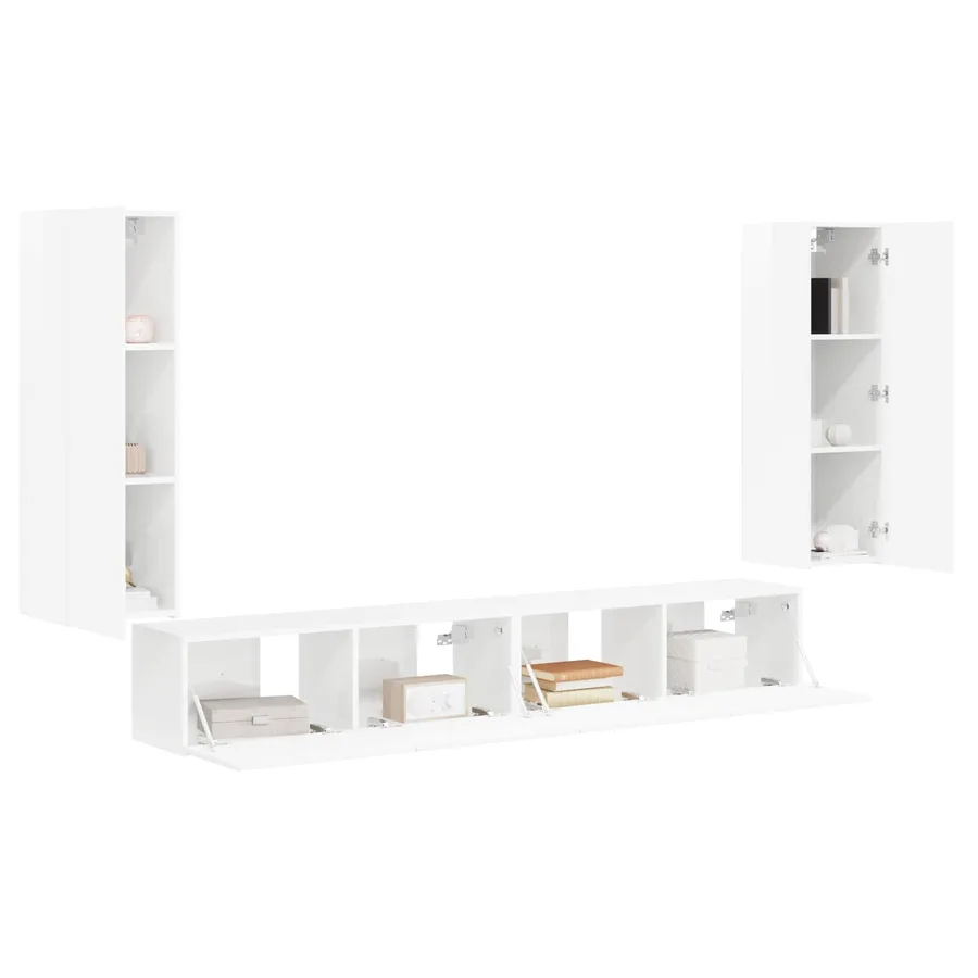 Ensemble de meuble TV mural Montage mural 4 pcs Blanc brillant - 3