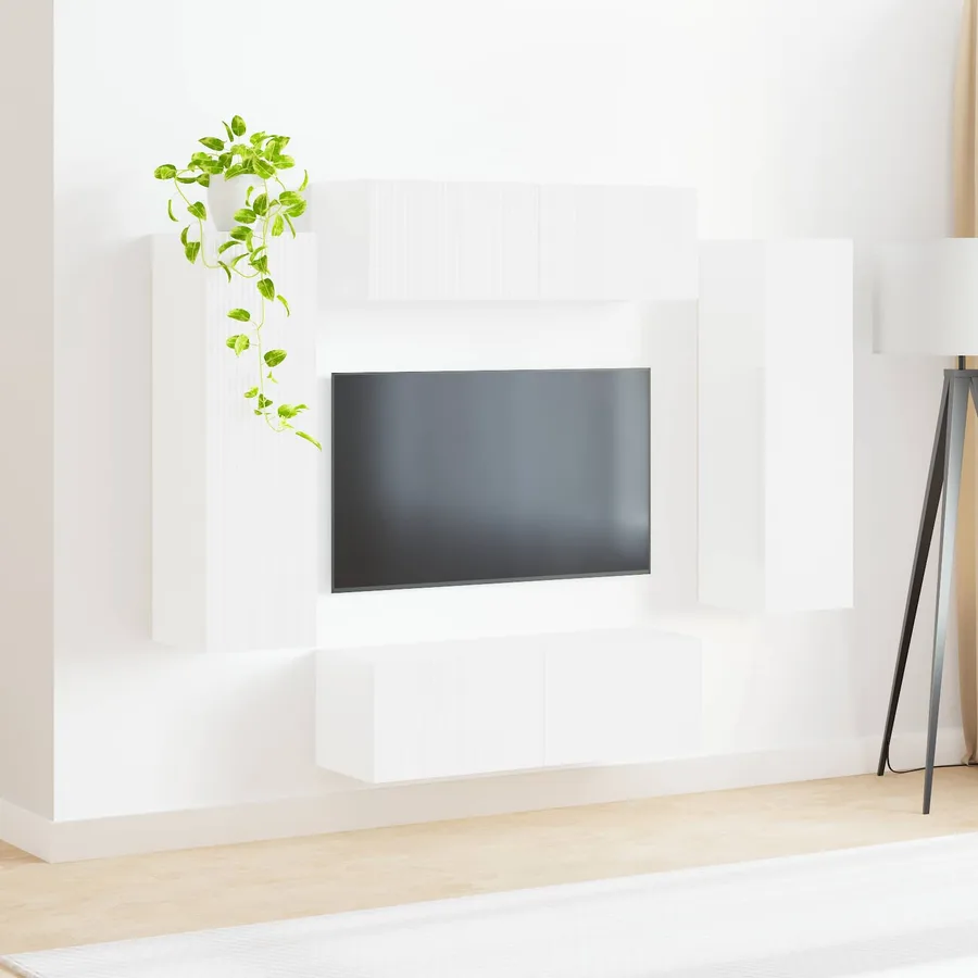 Ensemble de meuble TV mural Montage mural 4 pcs Blanc brillant - 4